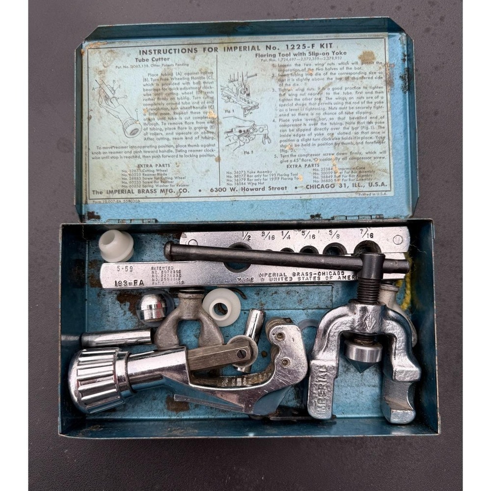 Vintage Imperial Tubing Tool Kit 1225-F Flare & Cutting Set w Metal Case